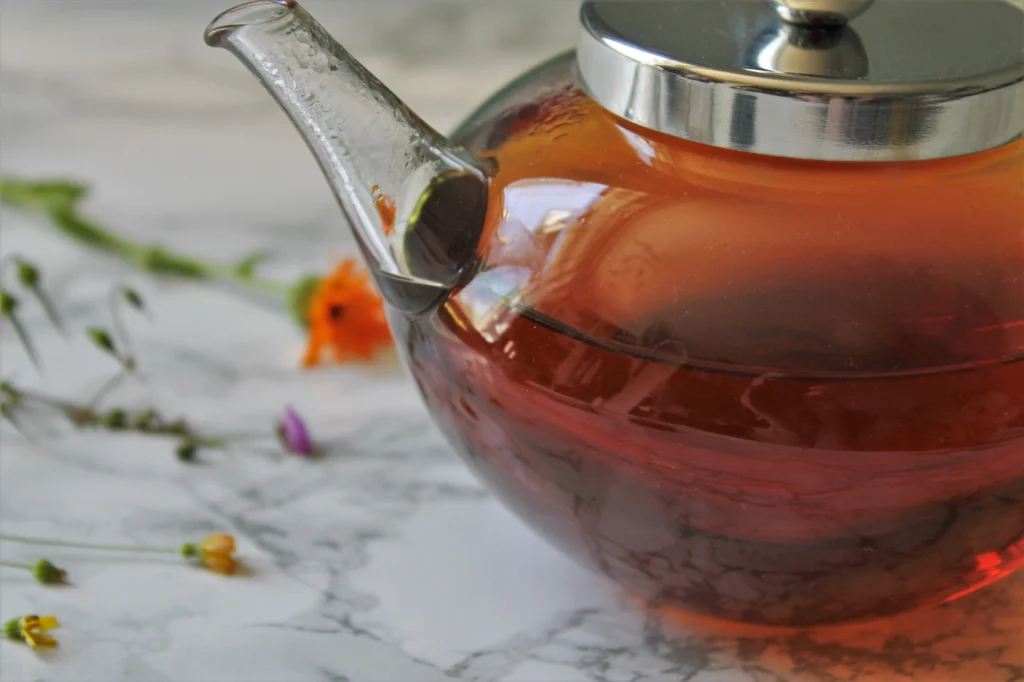 glass teapot with fine loose leaf tea