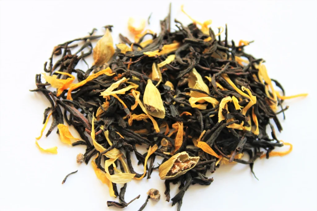 loose leaf black tea with flower petals