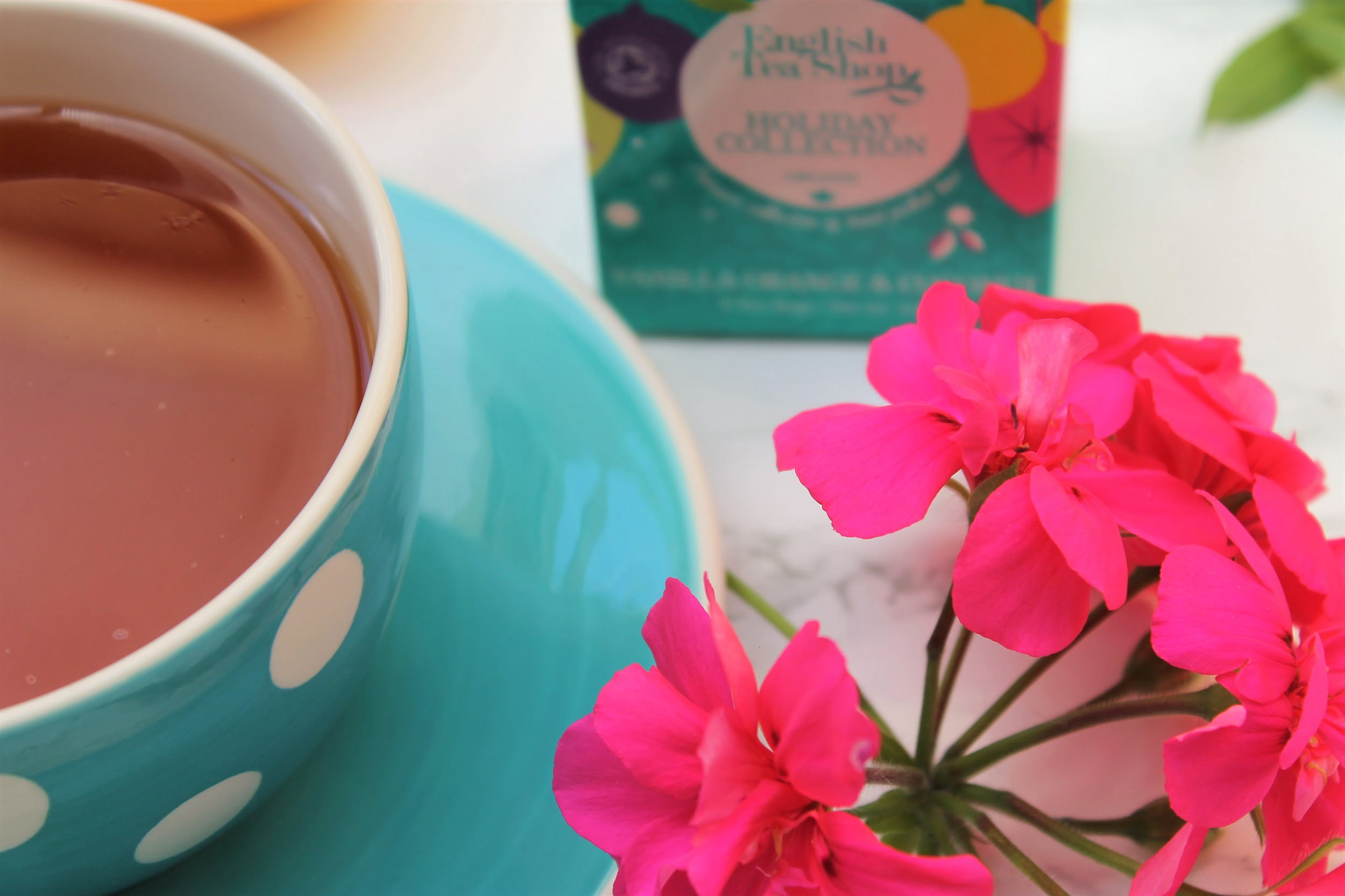 polka dot teacup with pink flowers