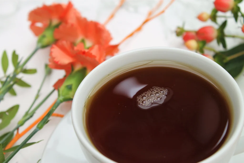 T2 black tea in white teacup
