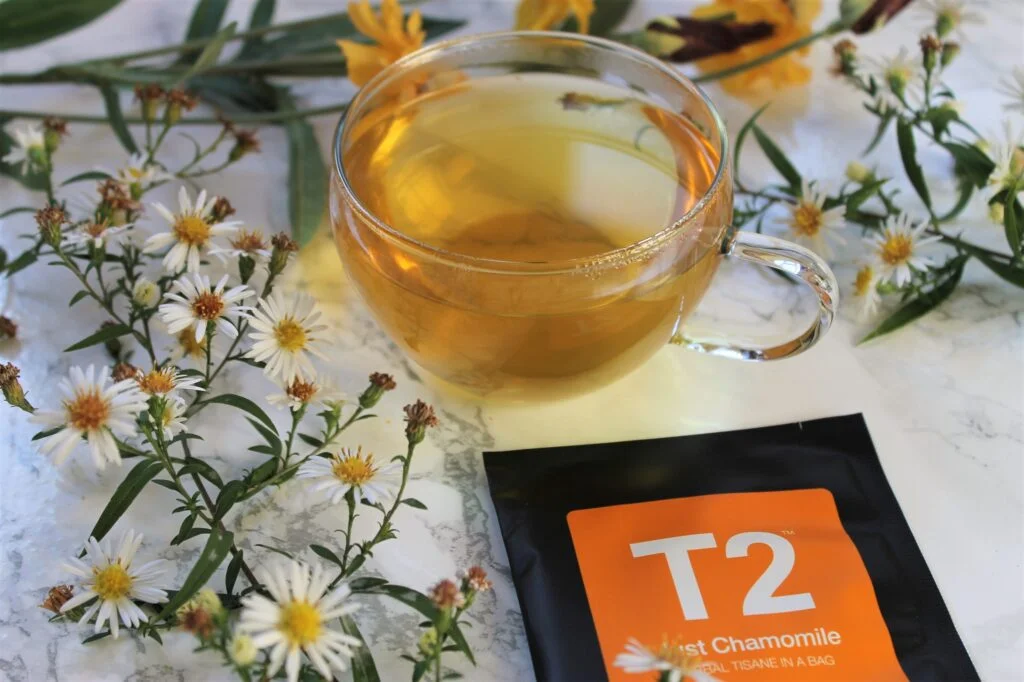 just chamomile tea in glass teacup