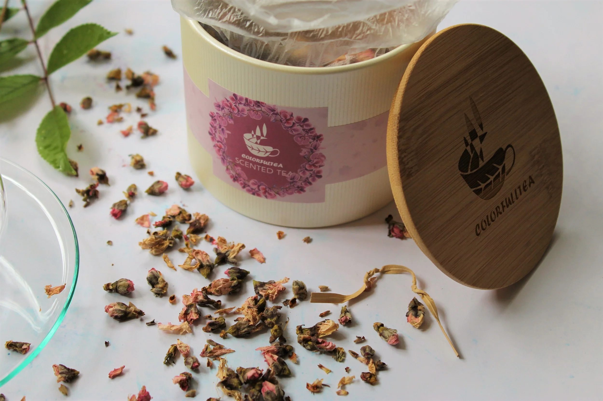 colorful tea peach blossom tin