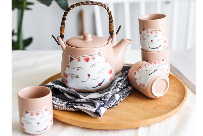 pink cat tea set