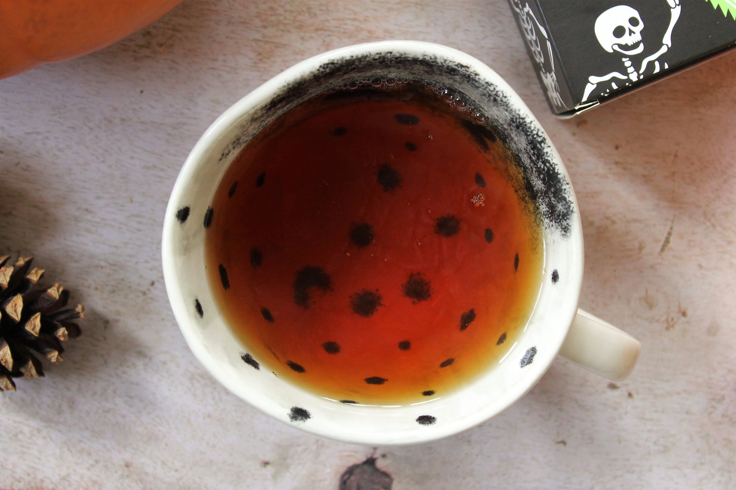 whisky flavoured tea in spotty teacup