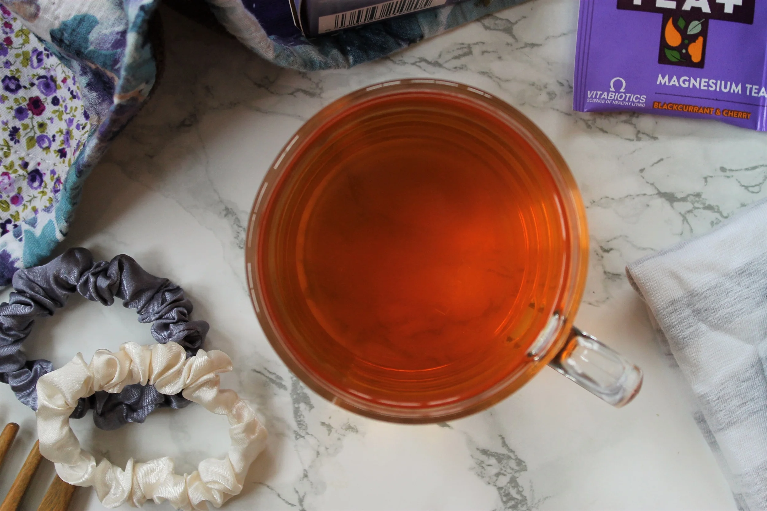 sleep rooibos tea in glass teacup