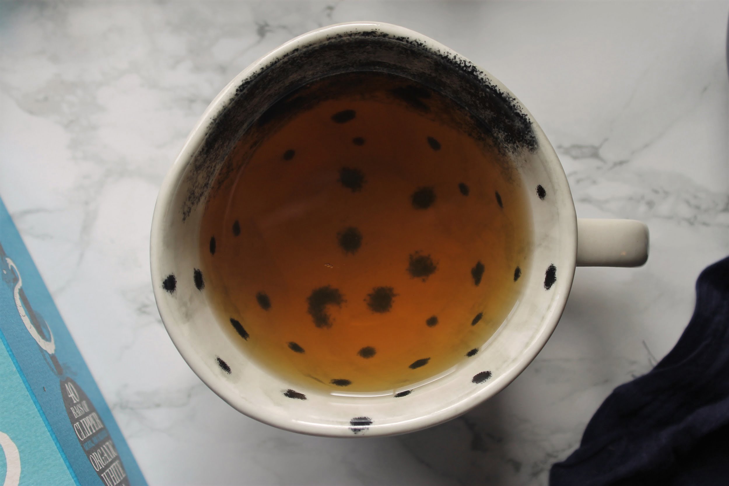 white tea in a spotty teacup