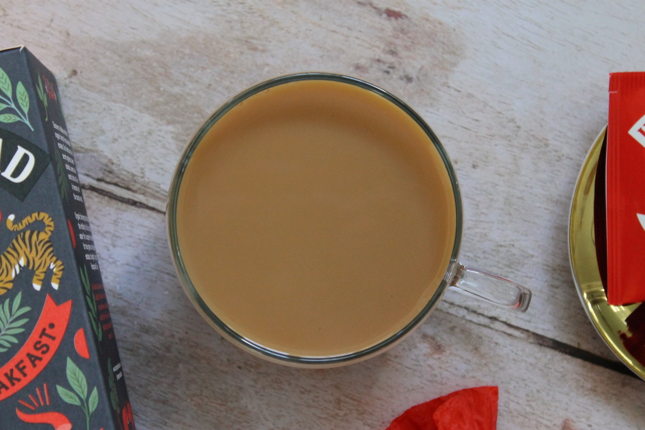 english breakfast tea in a teacup with milk