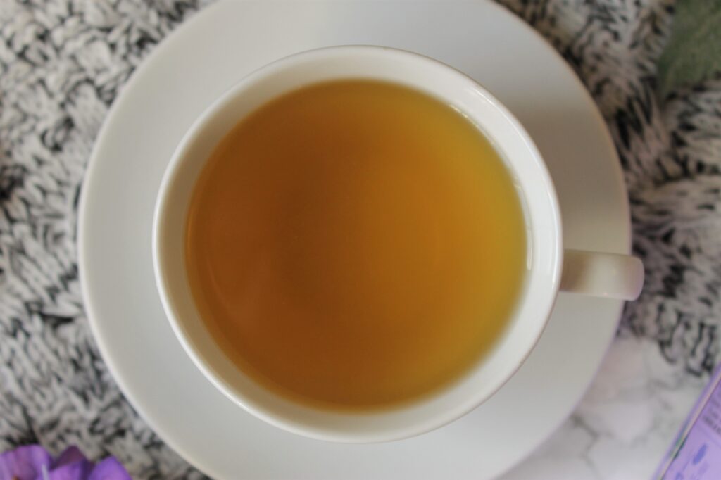 sleep aid tea in a white teacup