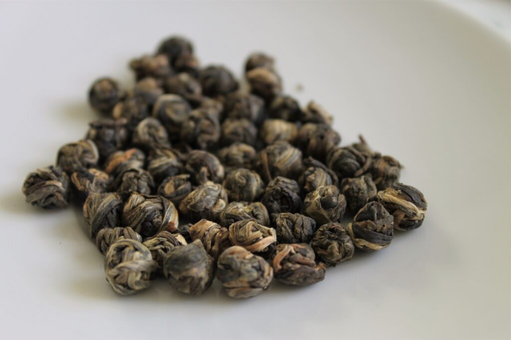 hand rolled jasmine tea pearls