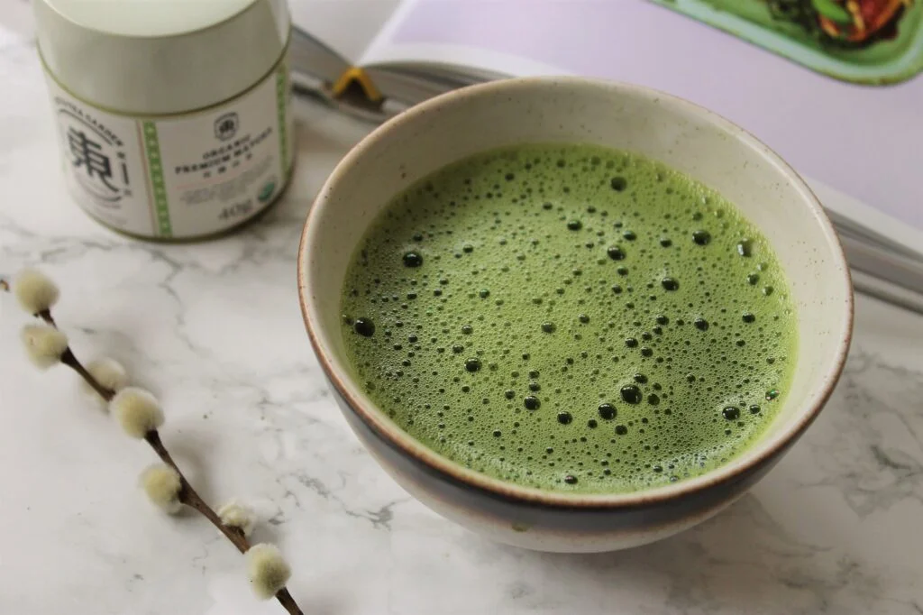 hand whisked frothy matcha bowl