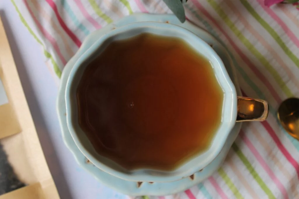 blue teacup with earl grey