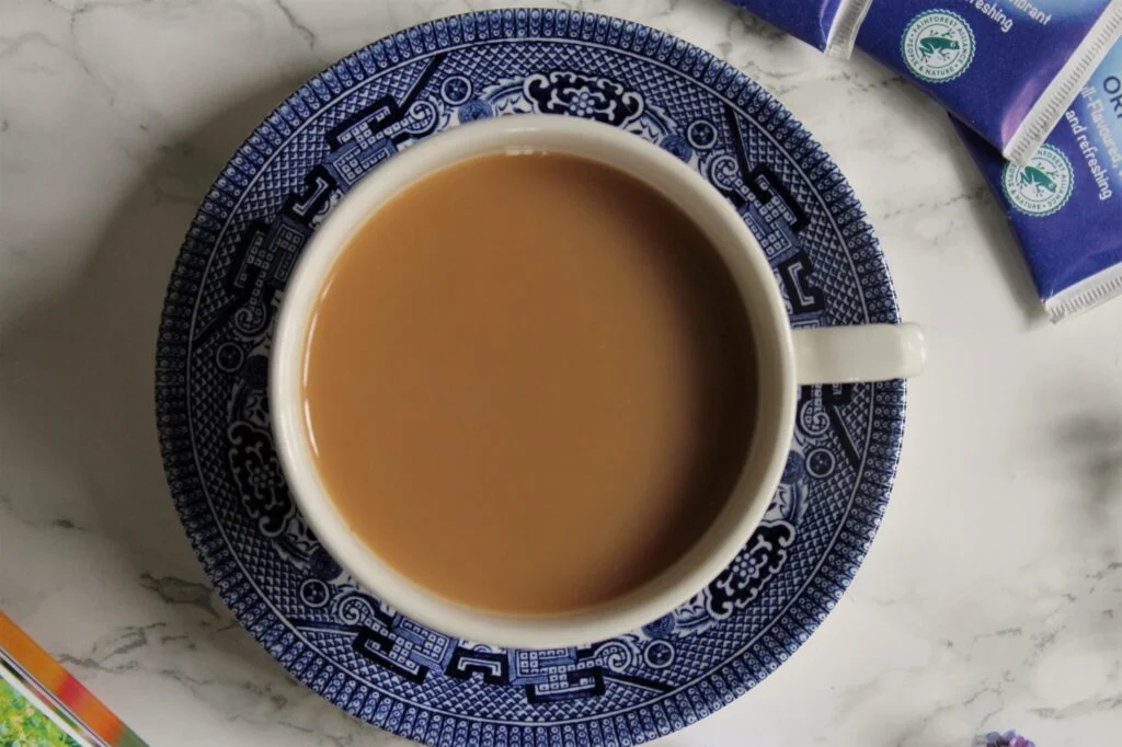 blue cup of tetley original tea