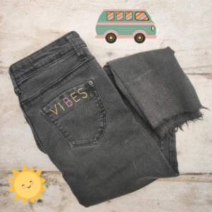 good vibes embroidered skinny black wash jeans
