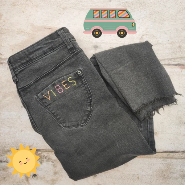good vibes embroidered skinny black wash jeans