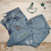 mum jeans with hand embroidered matcha design