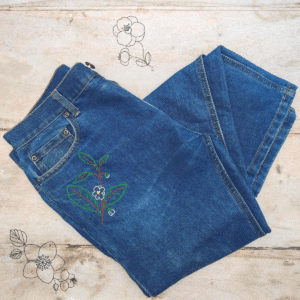 camellia sinensis botanical embroidered straight leg jeans