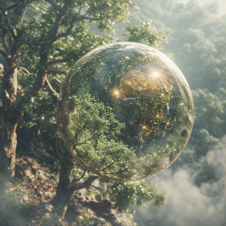 crystal ball in the misty forest