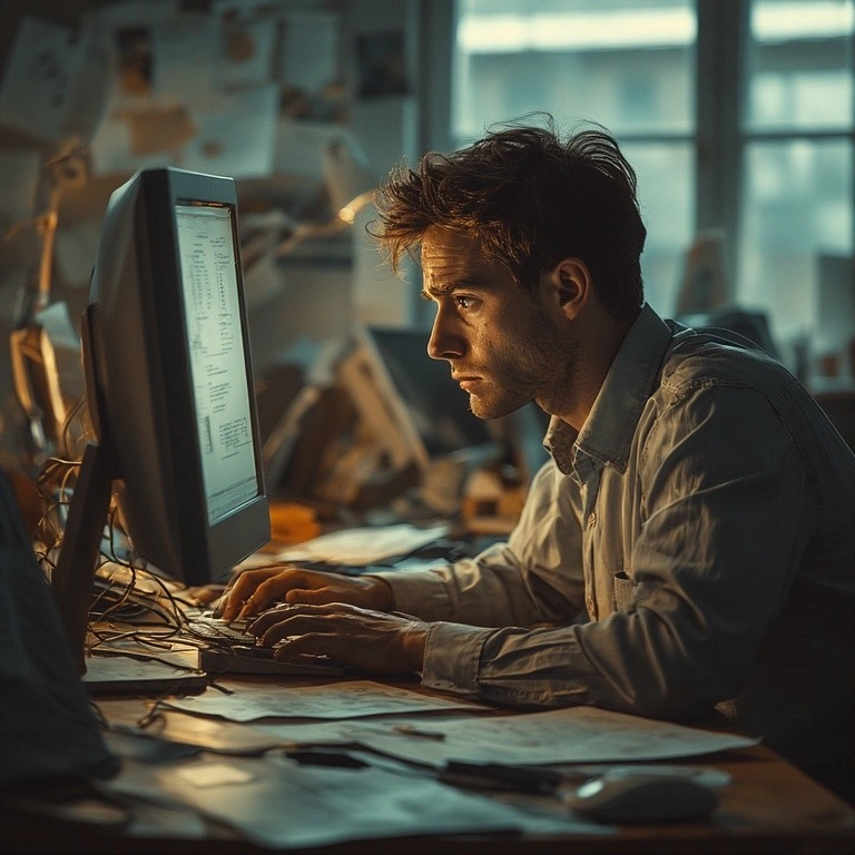man studying on computer