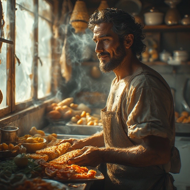 man handling food