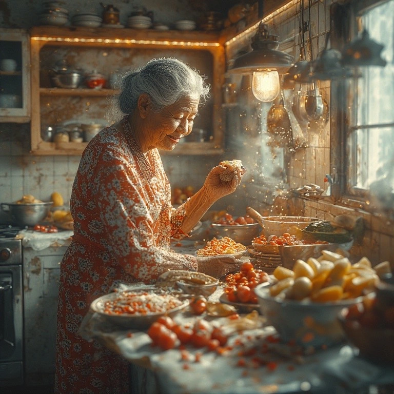 older woman preparing food