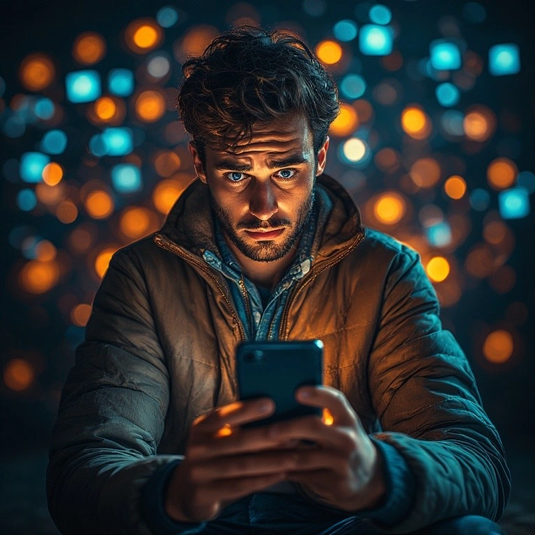 man looking at mobile phone