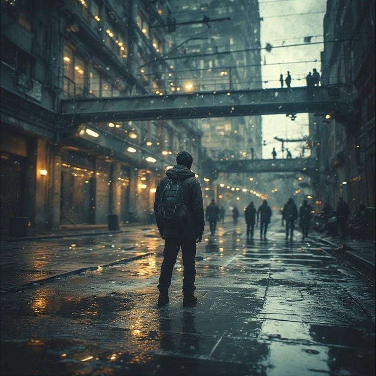 man in rainy street
