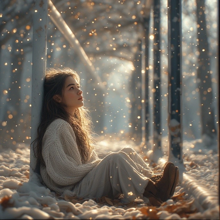 woman sitting in the snow