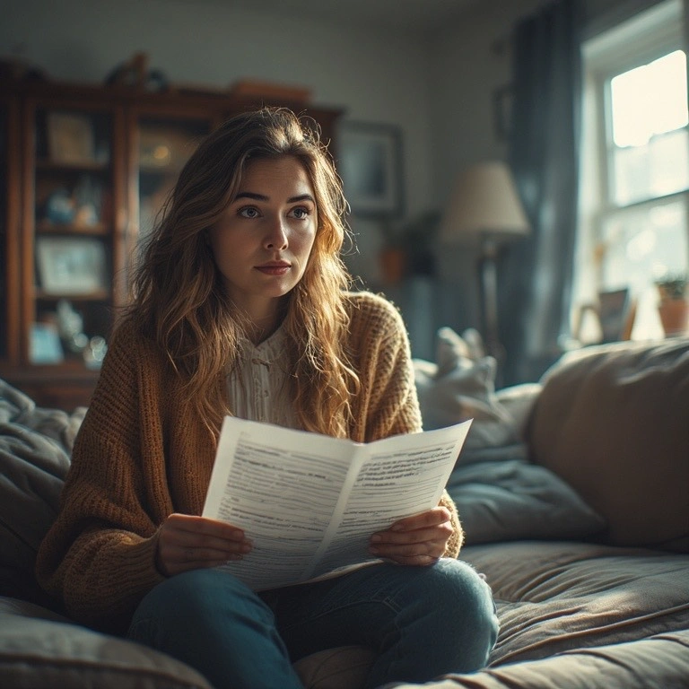 woman reading article