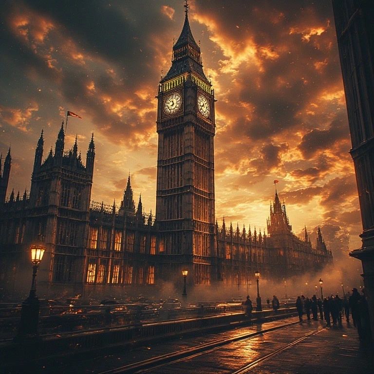london-inspired scene at sunset