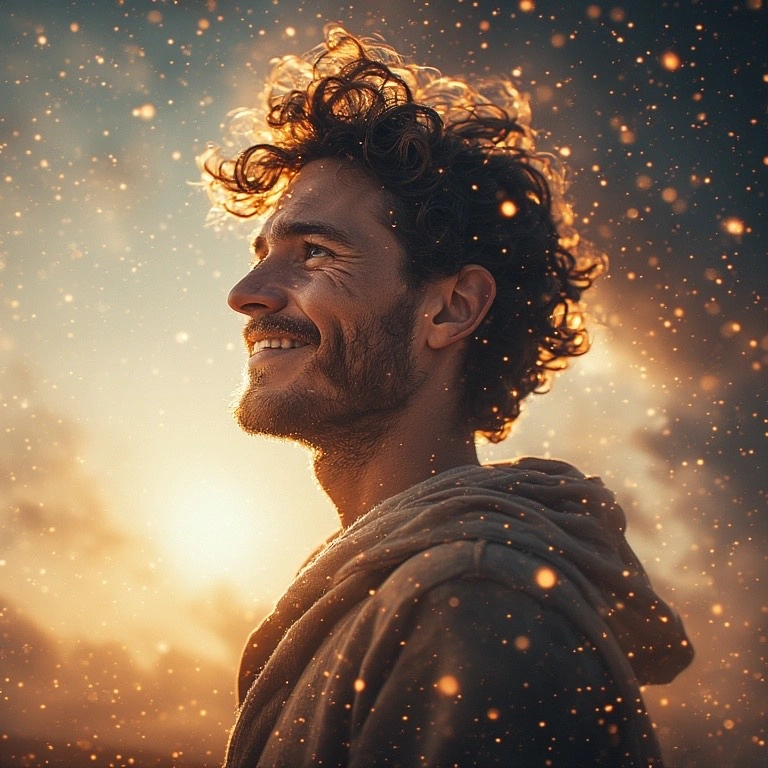 man smiling at the sun