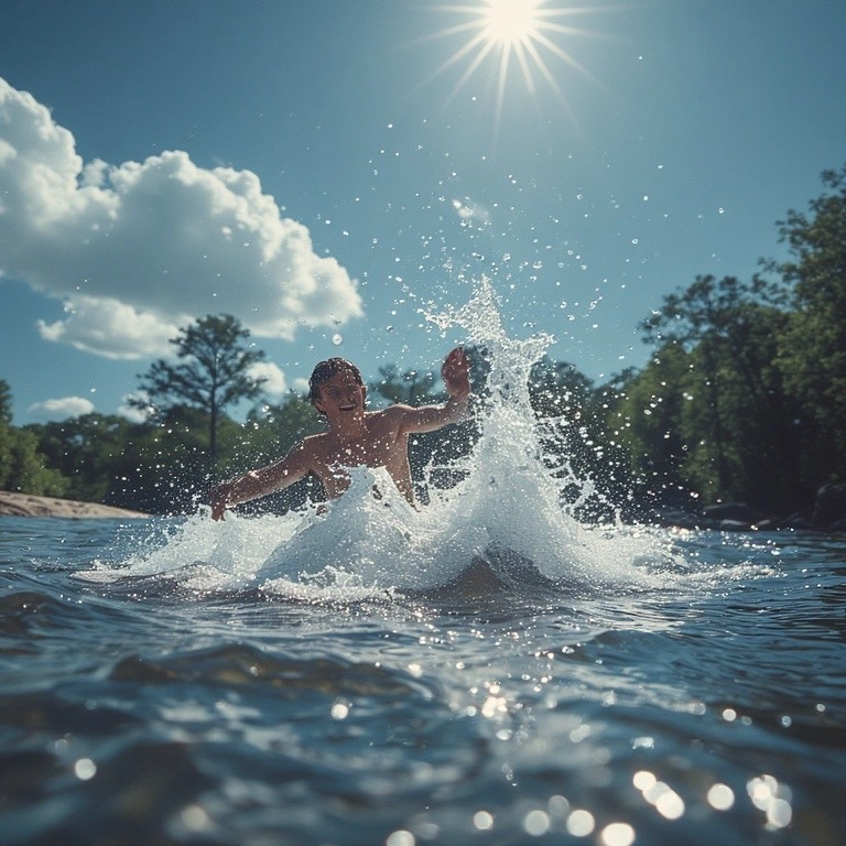 water frothing under a sunny sky