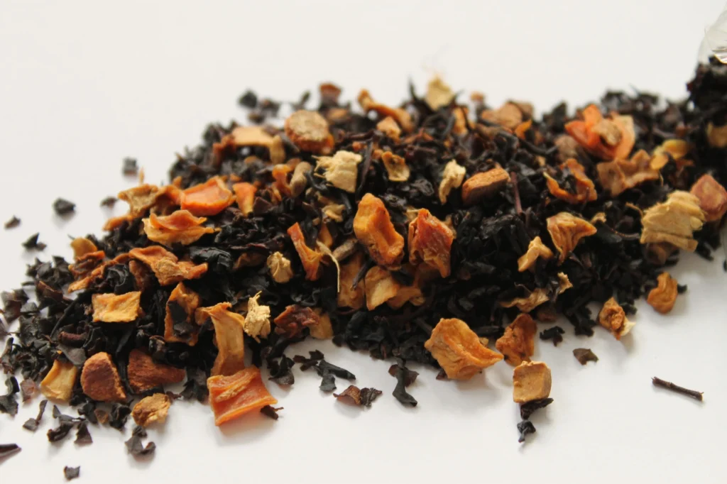 black tea leaves with pumpkin and spices