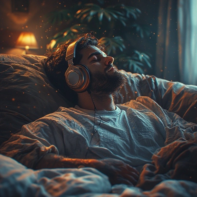 man listening to music and meditating
