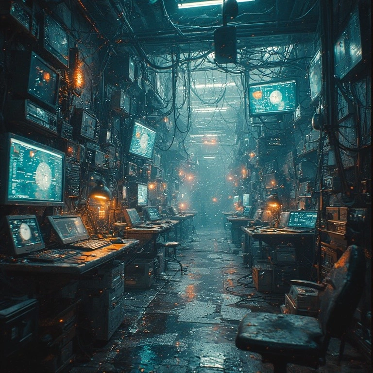 busy room filled with screens