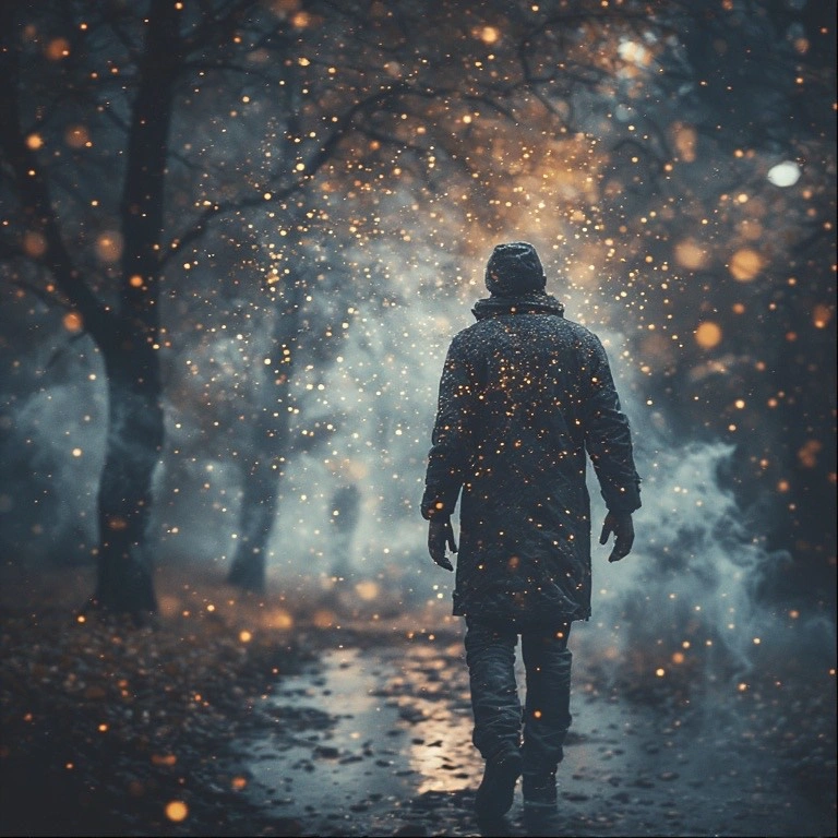 person walking in the rain