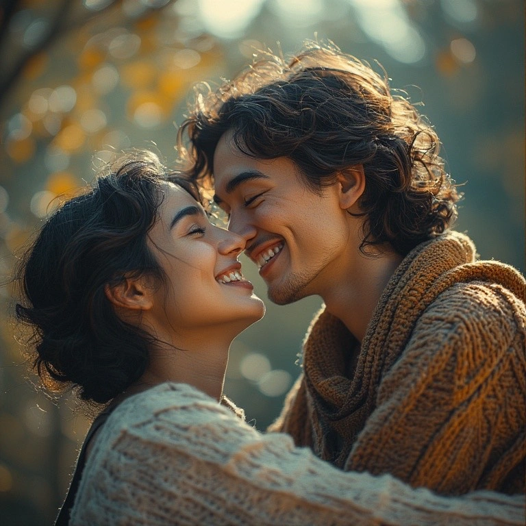 couple smiling and embracing