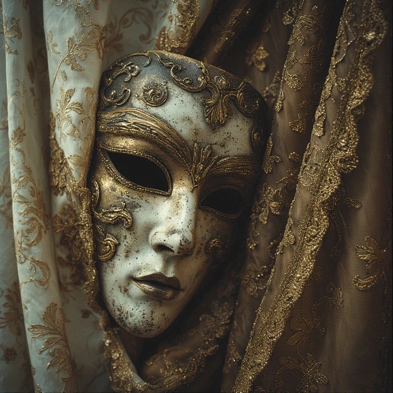 gold and white mask