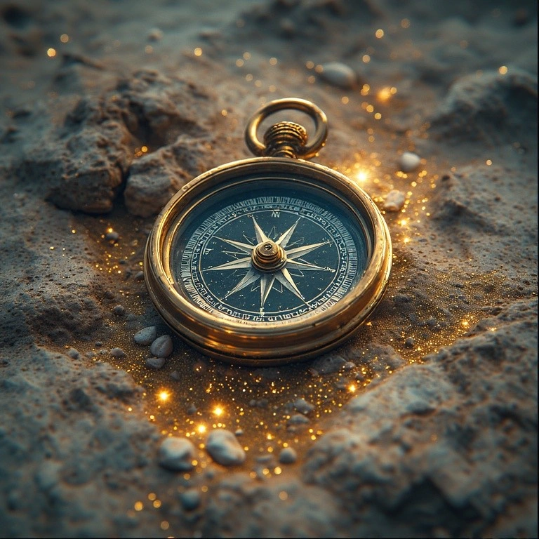 gold compass in the dirt