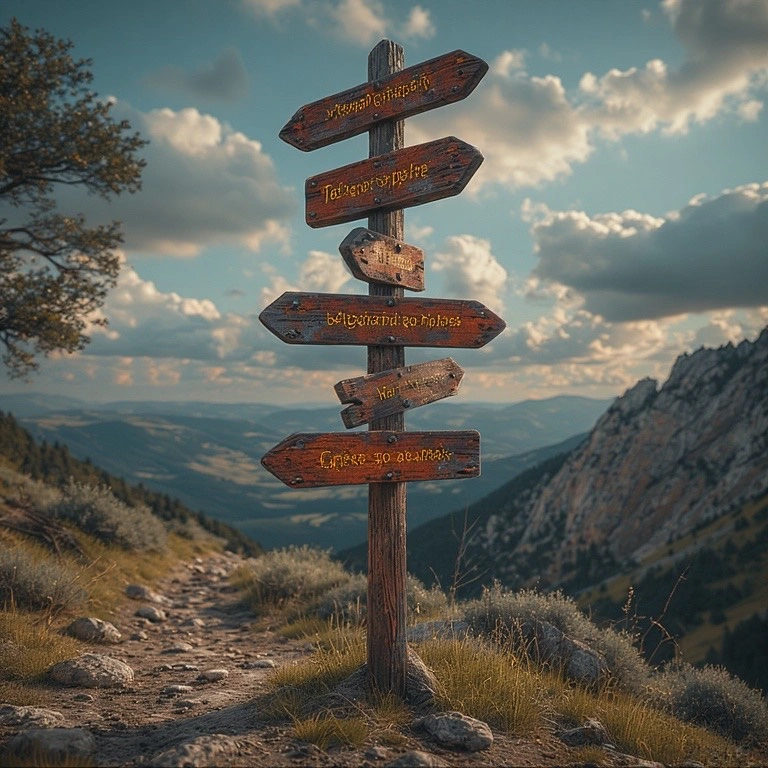 sign post on a rocky mountain path