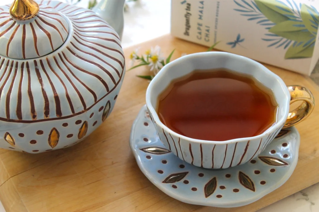 cape malay chai in a blue teacup