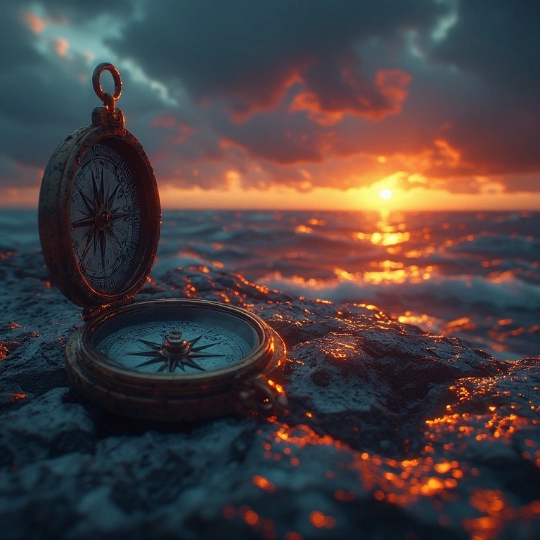 compass at sunset
