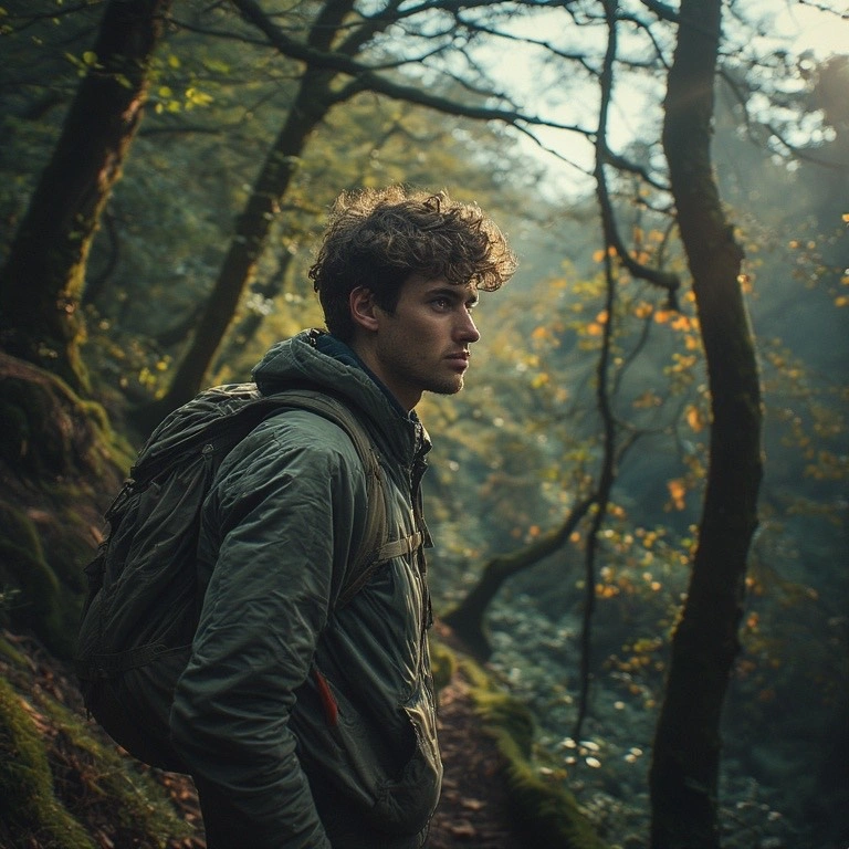 man wearing outdoor gear for a walk