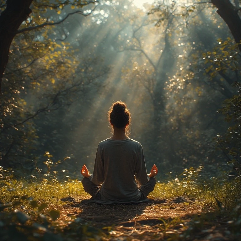 woman meditating in the forest