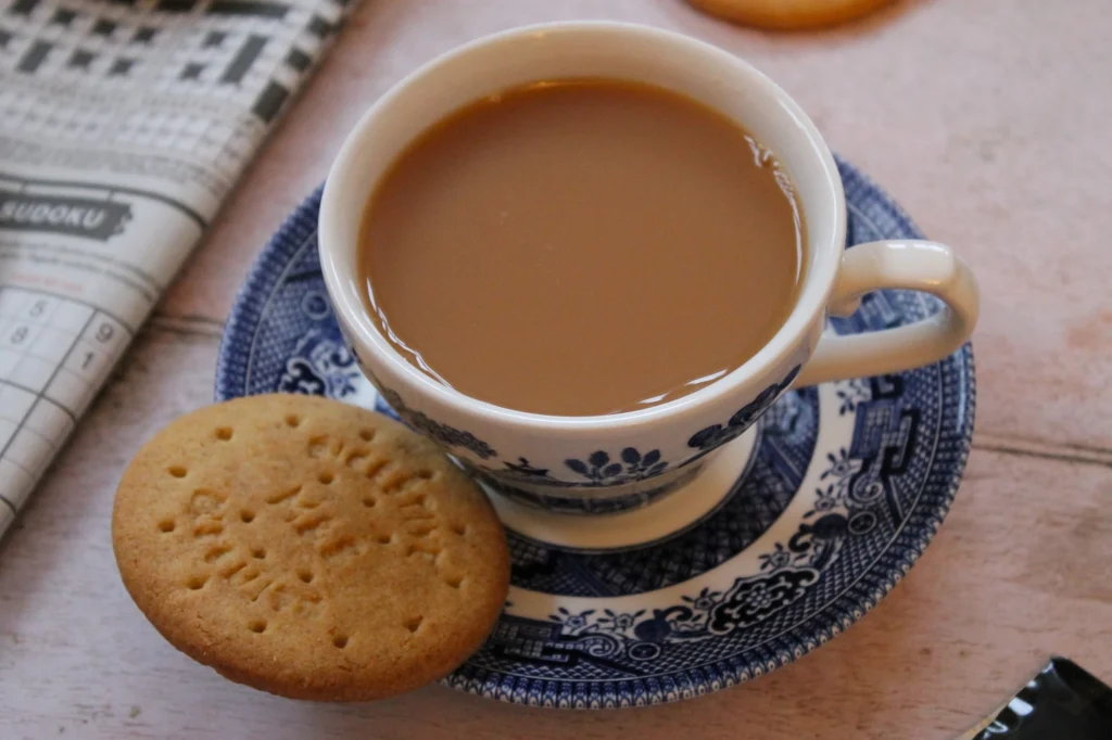 english breakfast tea and a digestive biscuit