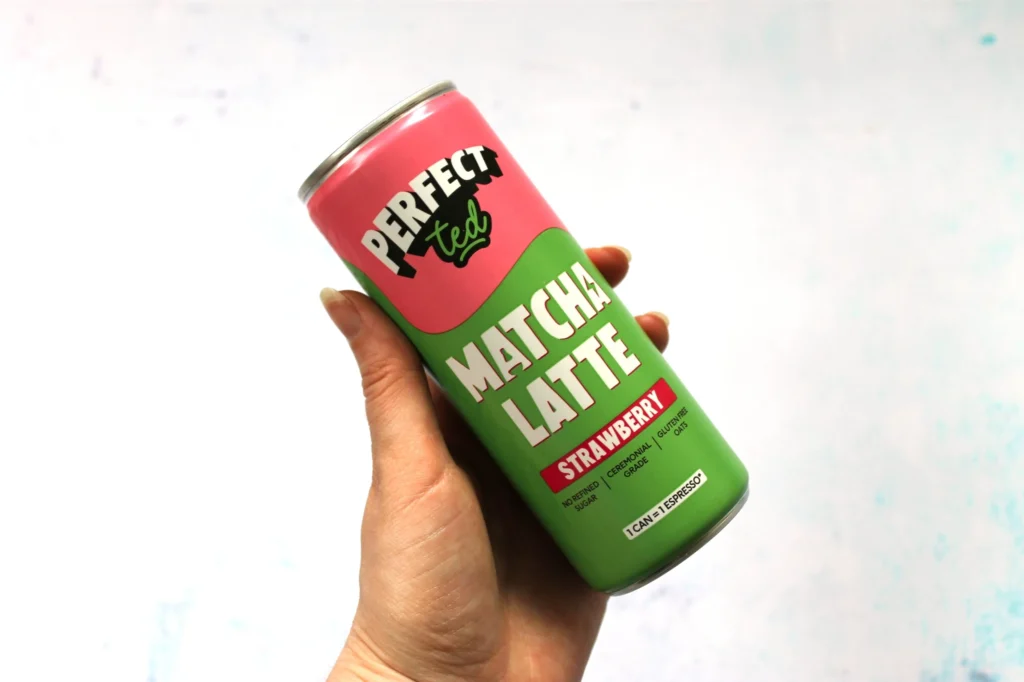 perfect ted strawberry matcha latte can