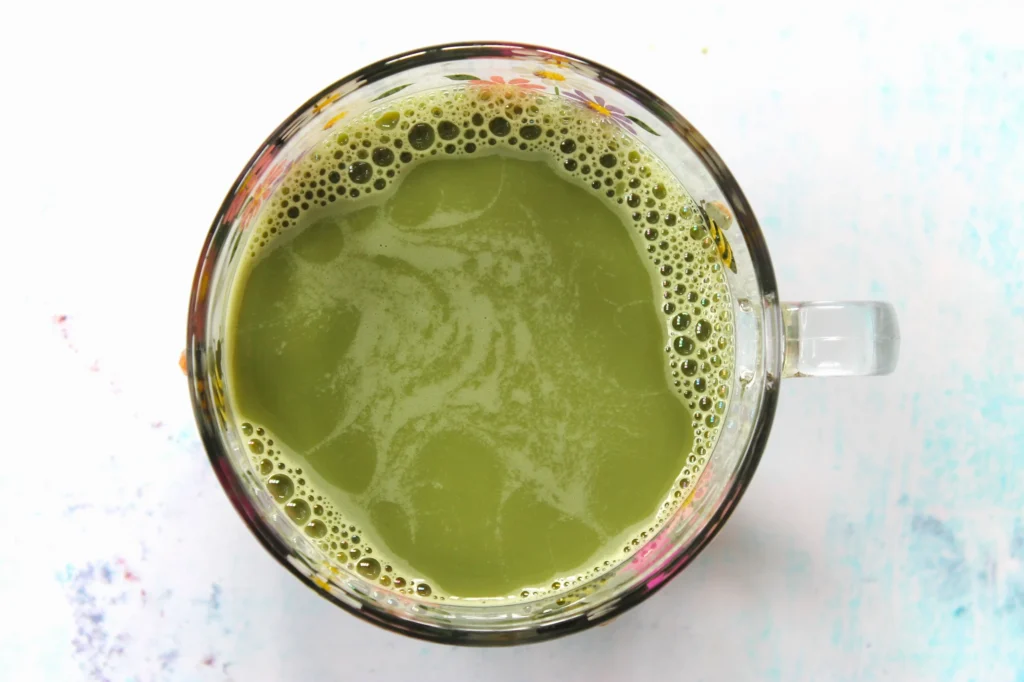 strawberry flavoured oat milk matcha latte