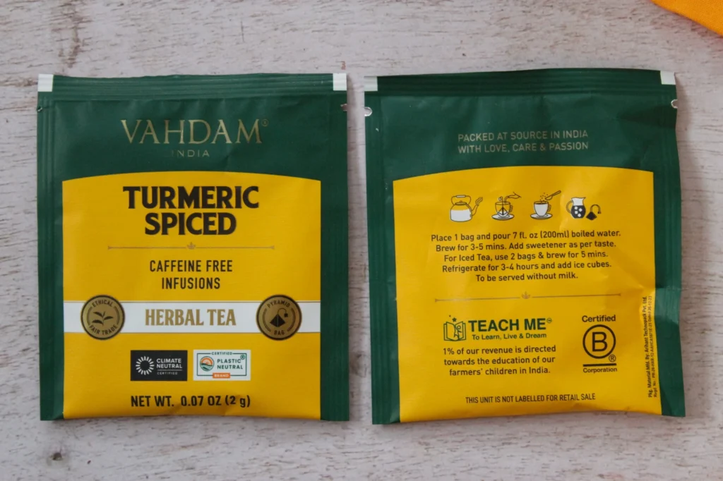 vahdam turmeric spiced teabags
