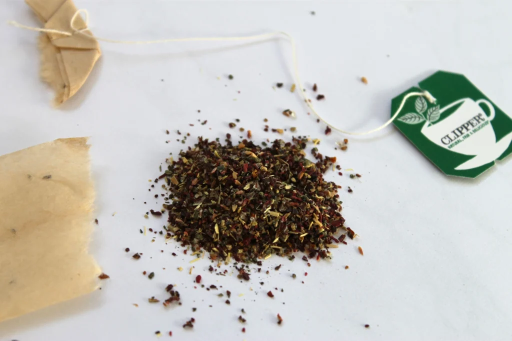 hibiscus nettle rosehip tea from a teabag