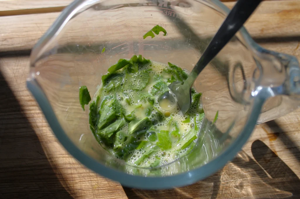 foraged greens in scrambled egg