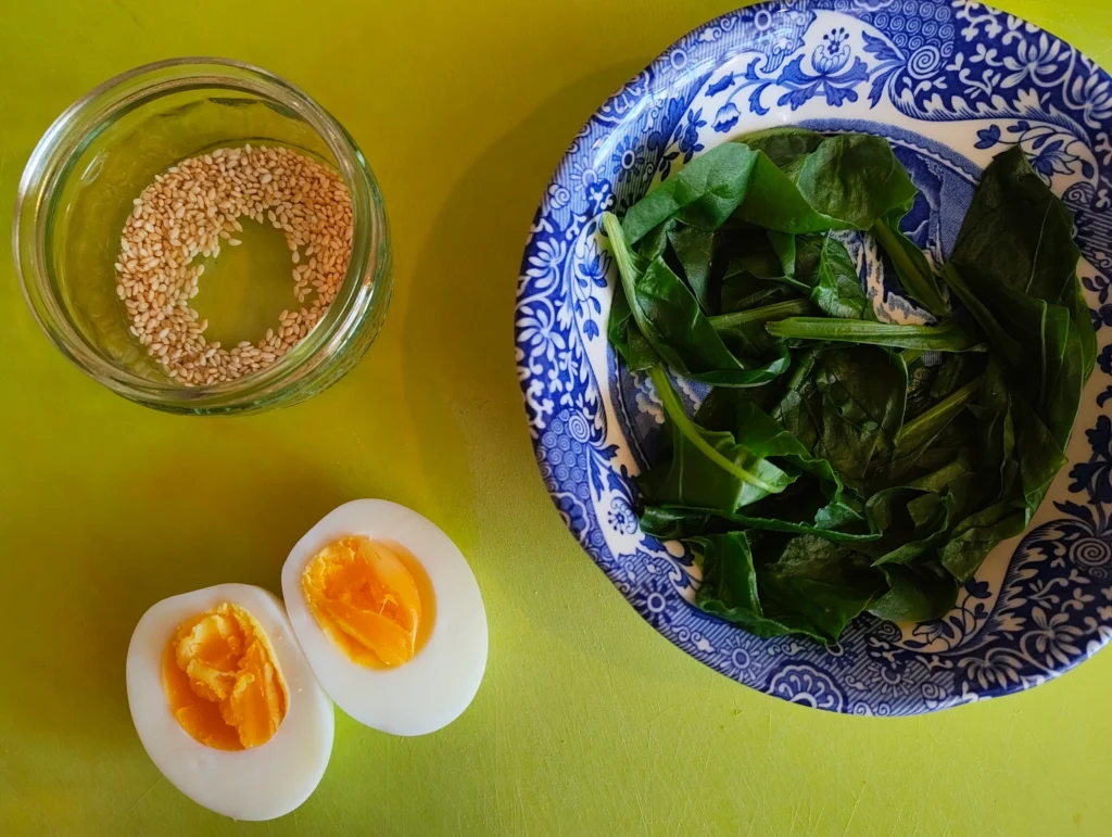 soft boiled egg and toasted sesame seeds